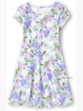 Girls Plaid Stretch Jacquard Short Sleeve Skater Dress Casual Pullover